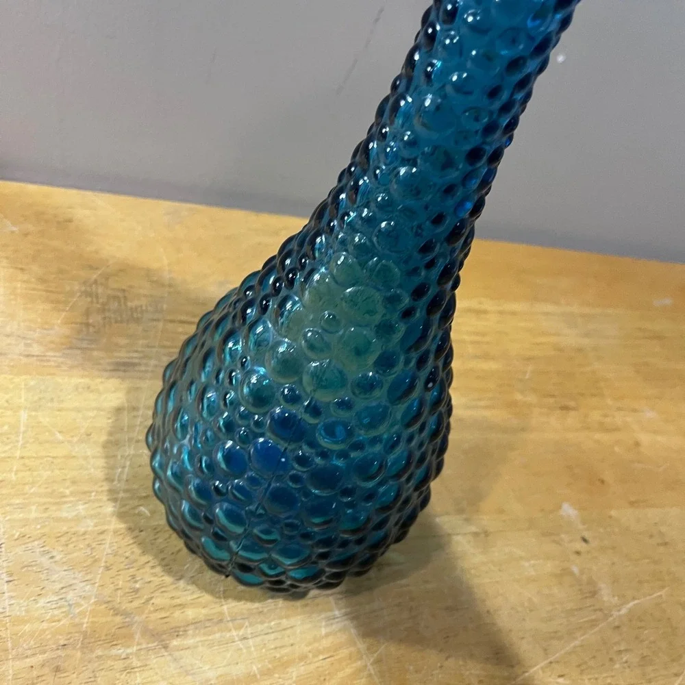 Vtg Empoli Blue Hobnail‎ Bubble Glass Decanter Genie Bottle Italy 21.5